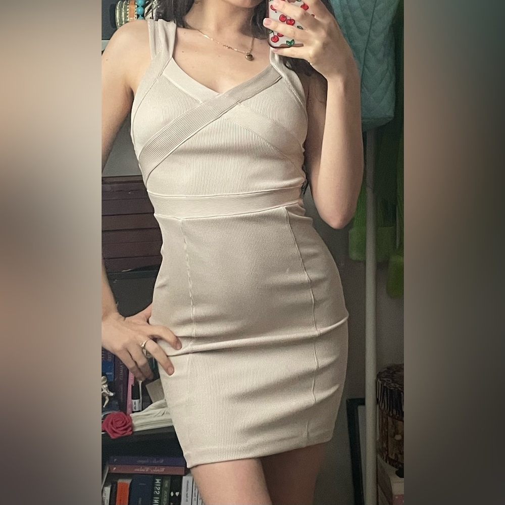 Armani Exchange Nude Bodycon Sleeveless Dress